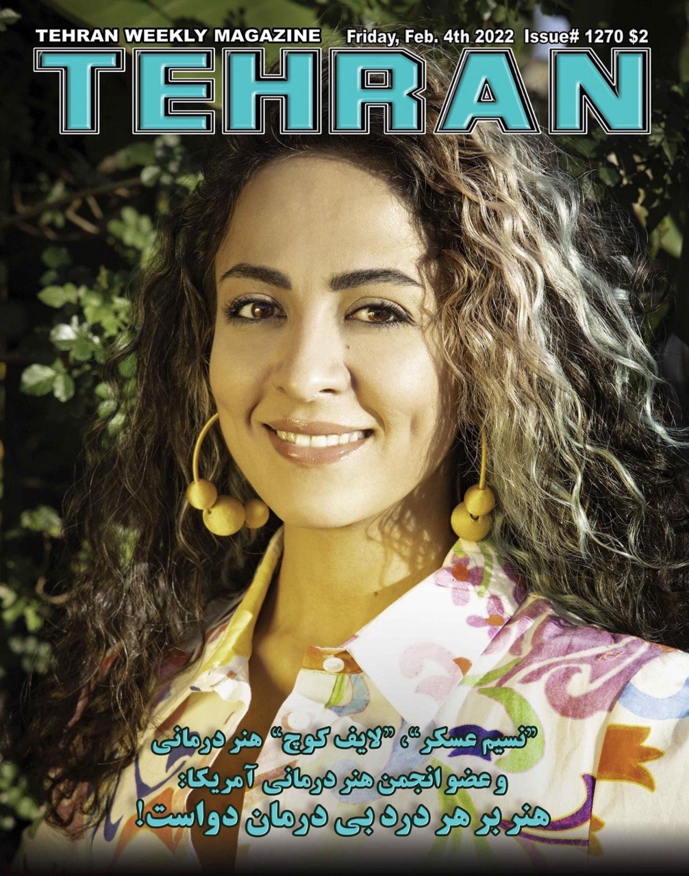 Tehran Weekly Magazine cover featuring Nasim's therapeutic art coaching work